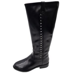 Marc Fisher Black Secrit Leather Tall Silver Studded Wide Calf Heeled Boots 5